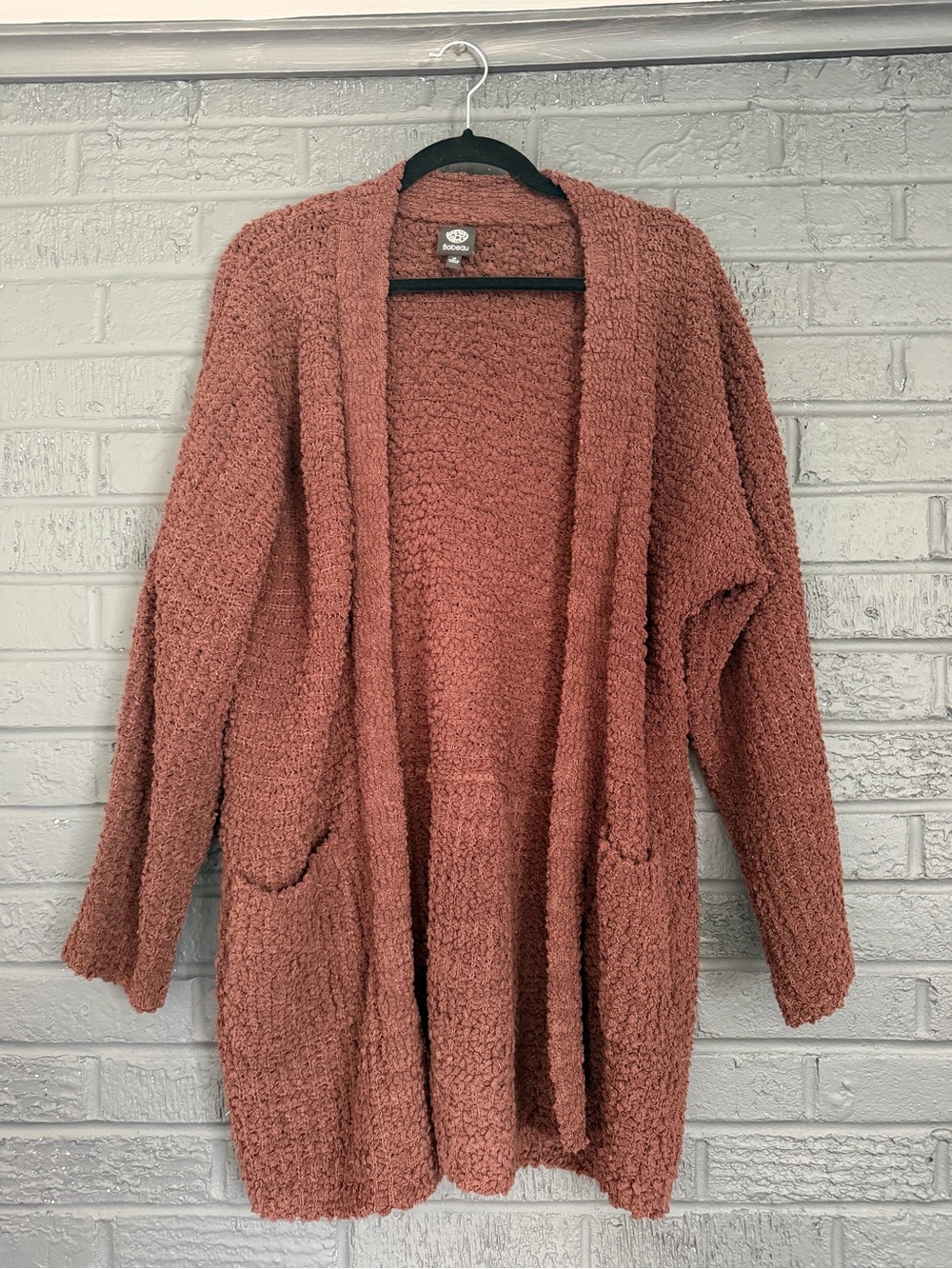 bobeau Open-Front Bouclé Cardigan in Brown